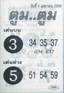 ผลหวย ตูมตูม 1/4/66