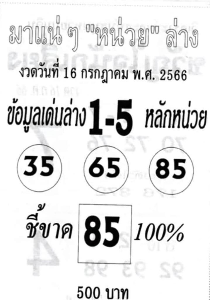 หวยไทย มาแน่ๆหน่วยล่าง 16/7/66