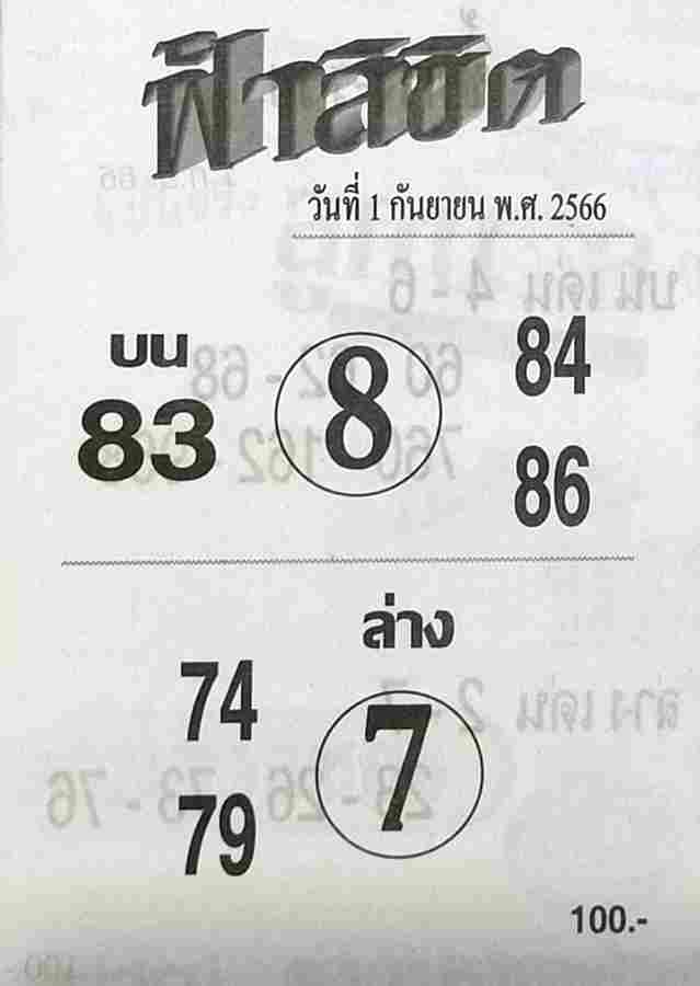 หวยไทย ฟ้าลิขิต 1/9/66 
