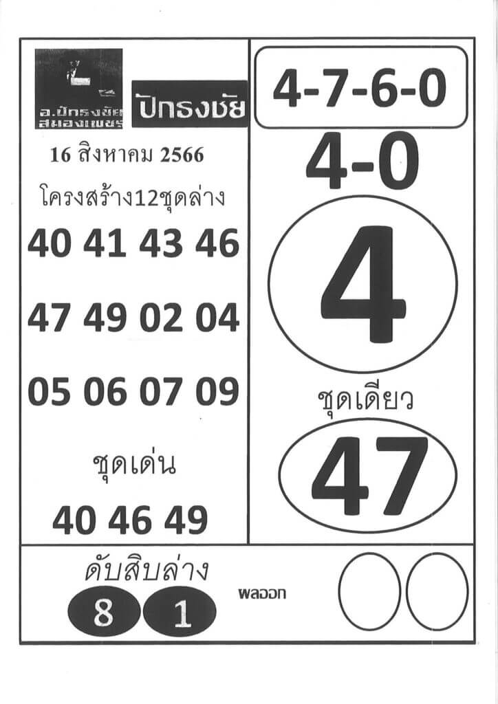 หวยไทย ปักธงชัย 16/8/66