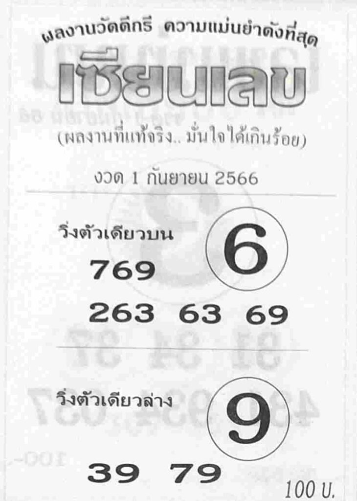 หวยไทย เซียนเลข 1/9/66 