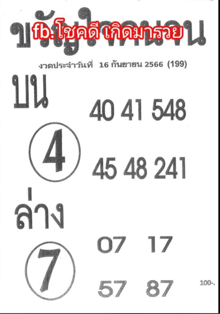 หวยไทย ขวัญใจคนจน 16/9/66 