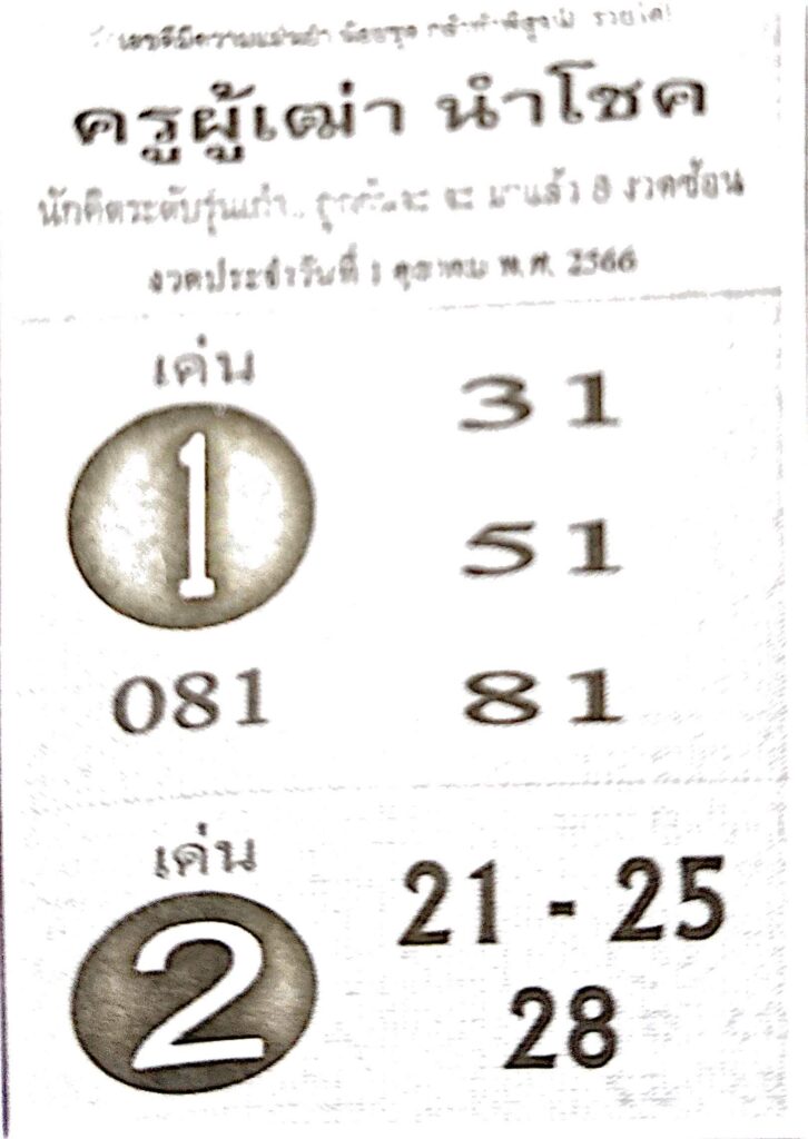 หวยไทย ครูผู้เฒ่านำโชค 16/10/66