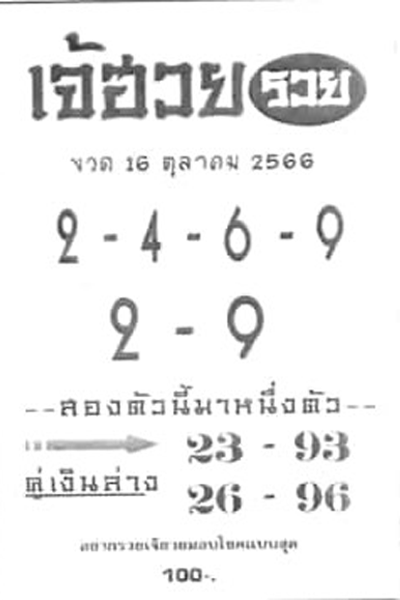 หวยไทย เจ้ฮวยรวย 16/10/66 