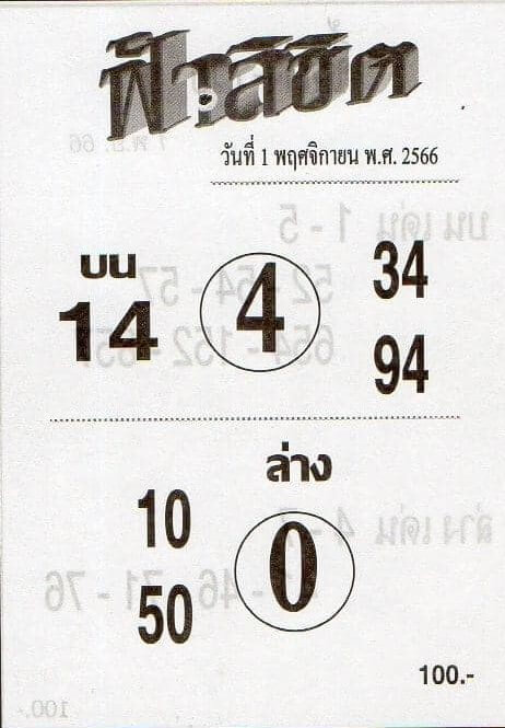 หวยไทย ฟ้าลิขิต 1/11/66
