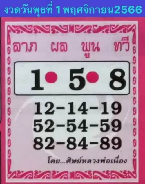 หวยไทย ศิษย์หลวงพ่อเนื่อง 1/11/66