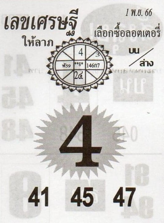 หวยไทย เลขเศรษฐี 1/11/66