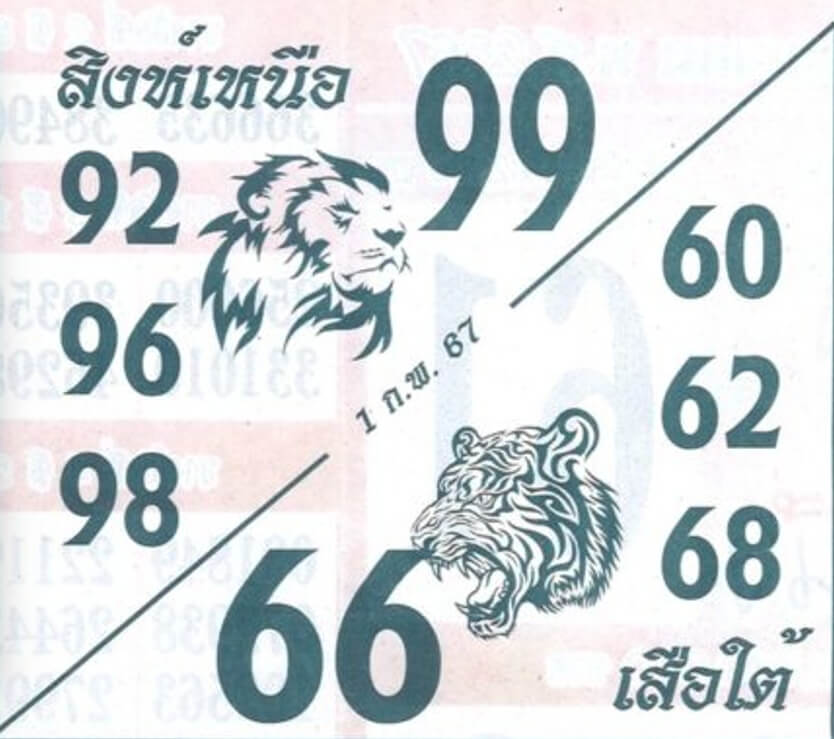 หวยไทย สิงห์เหนือกับเสือใต้ 1/2/67