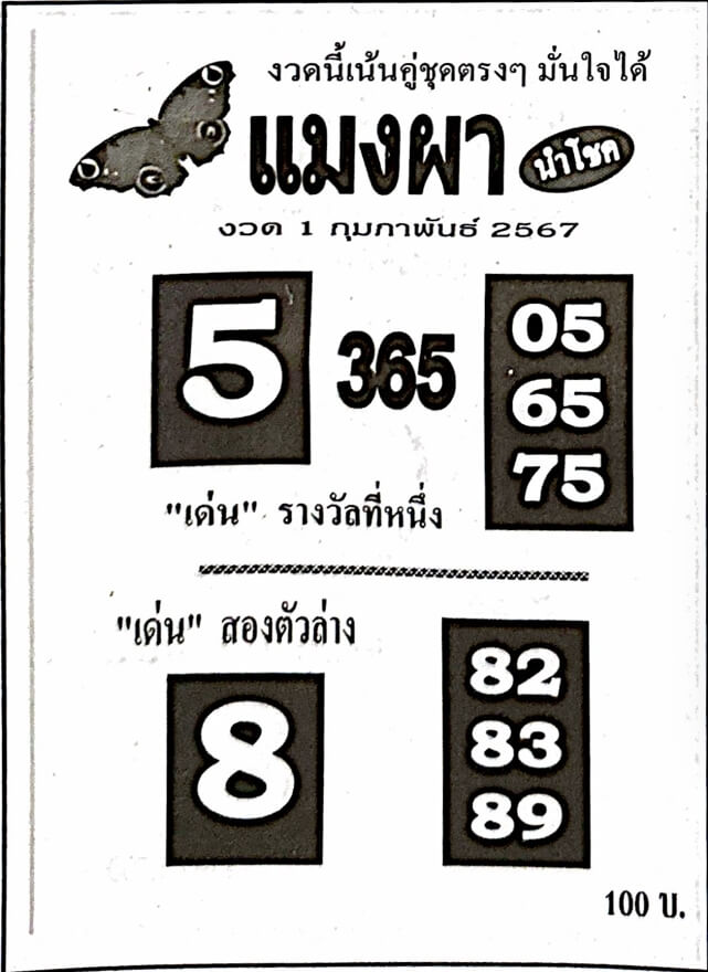 หวยไทย แมงผา 1/2/67