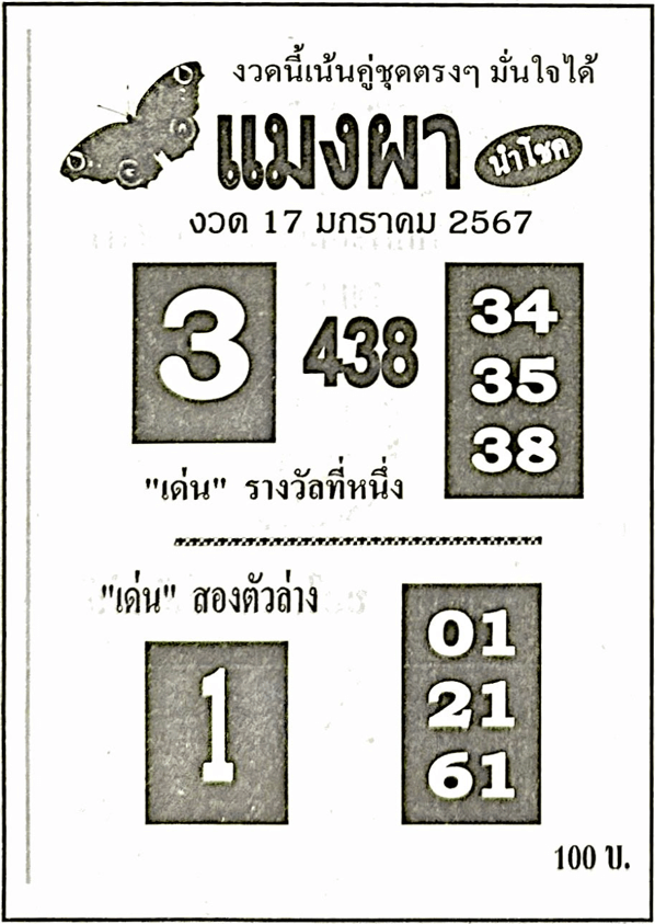 หวยไทย แมงผา 17/1/67